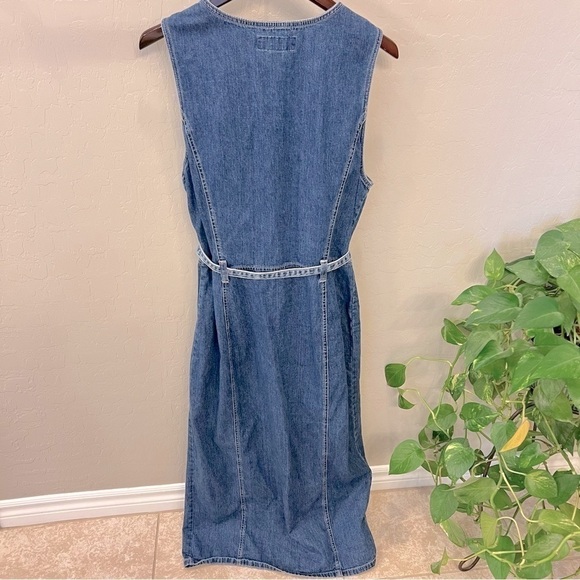 Vintage Gloria Vanderbilt denim midi/maxi dress, buttondown, sleeveless, size M - Picture 4 of 10